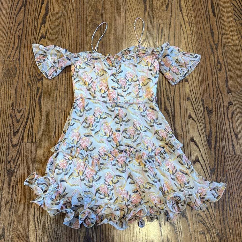Selfie Leslie Saints + Secrets Nude Pink Maranda Bardot Lace Up Bust Dress S - Picture 6 of 9